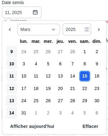Calendrier avec numéros de semaine