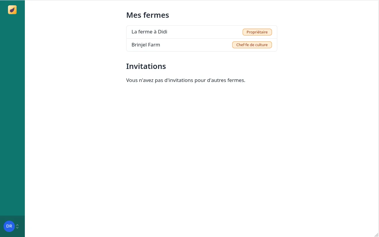 Listes des fermes avec invitation acceptée